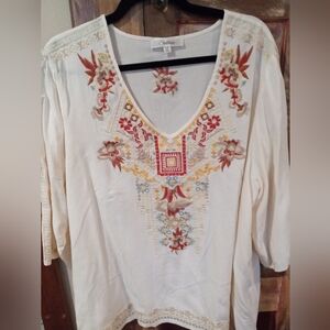 Solitaire Cream Blouse with Colorful Embroidery